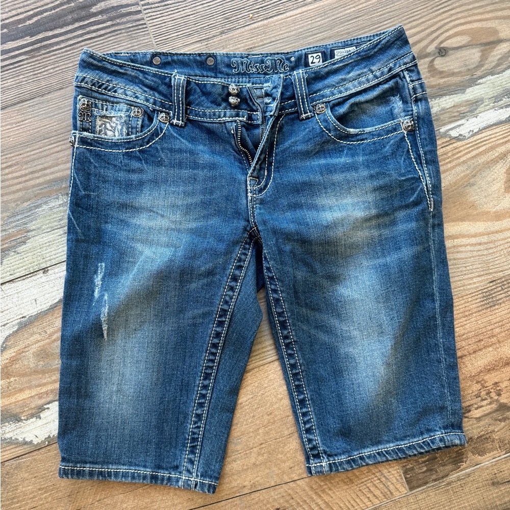 Miss Me Distressed Blue Denim Shorts